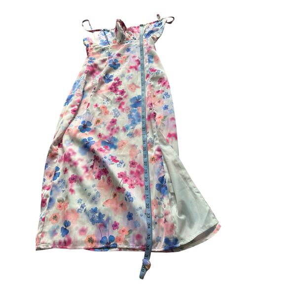 showpo Pink Purple Floral Side Slit Sleeveless Satin Babydoll Midi Dress Size‎ 4 - Picture 12 of 12